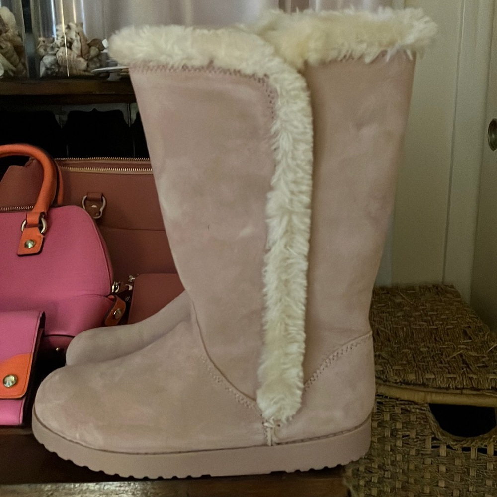 NWT genuine suede leather faux fur boots